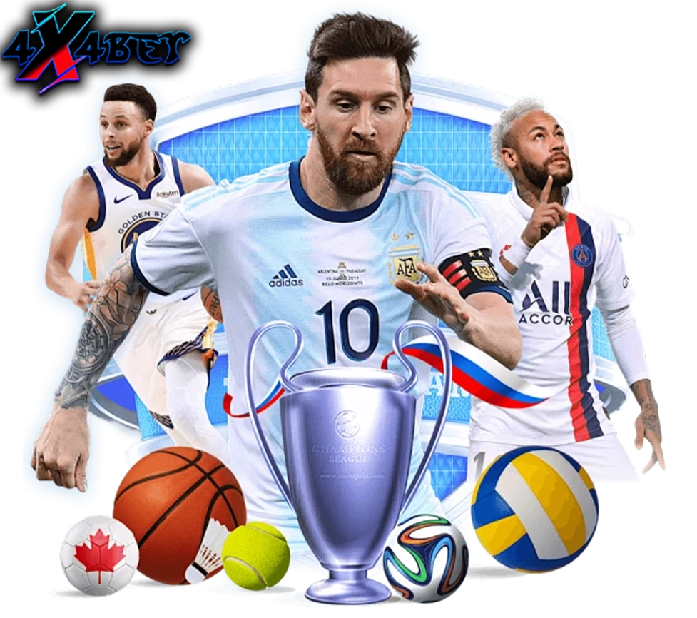 นักกีฬาฟุตบอลและบาสเกตบอลกับถ้วยแชมเปียนส์ลีกและลูกกีฬา 4X4BET หมวดกีฬาออนไลน์ครบวงจร